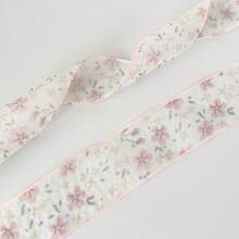 2 Yards Transparent Chiffon Ribbon, Floral Printed Textured Ribbon, Suitable For Floral Bouquet Decoration, Gift Wrapping, Party Decor, Handmade DIY Bow, Soft And Smooth Texture, Peach Blossom Ribbon, Wedding, Valentine's Day Gift, Pink Satin Ribbon, Handmade Pink Ribbon Roll, Pink Bow Ribbon, Handmade Ribbon, Elegant Ribbon, Party Favor Ribbon, Decorative Ribbon - 1pc Pink - View 3