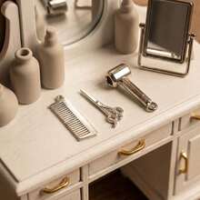 1/12 Escala Miniatura Realista Peine, Secador de Pelo, Tijeras, Espejo Tocador de Casa de Muñecas, Decoración de Mesa de Baño, Accesorios de Fotografía - Multicolor - Ver 4