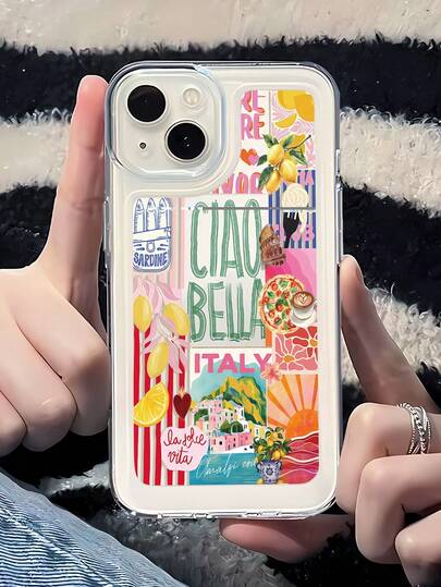 1pc Fashion Personalized Lemon Beach Patchwork Slogan Graphic TPU Transparent Soft Phone Case Compatible With IPhone 17/17Pro/16/16pro/16plus/15/15promax/15pro/11/12/13/14promax/12mini/13mini/11pro/11promax/12pro/12promax/13pro/13promax/14pro/14promax, Creative Elegant Design