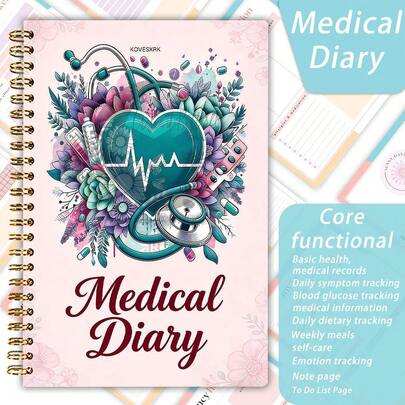 1 A5 Family Health Monitoring Handbook | Chronic Disease Management Manual | Covers Symptoms, Medication, Emotions, Sleep Records | Floral Illustration Cover | Portable Spiral Binding Notebook | High-Quality Printing & Paper | Family Health Management Essential | Thoughtful & Practical Gift For Parents, Friends