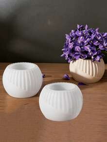 DIY Round Striped Candle Jar Silicone Mold, Epoxy Resin Casting Mold For Candle Holder, Succulent Planter, Concrete, Cement Crafts - White Silicone Mold - View 6