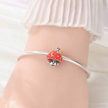 1PC925 Silver-Plated 'Travel' Charm Just Go! Red Travel Bag, Hamburger Cat, Music, ROCK Kitten, I Myself Happy Cat, Cute Mushroom, Little Hedgehog, Snail Head Mushroom Pendant Charms, Women's Original DIY Jewelry, Snake Bone Chain, Suitable For Music Festivals, Birthdays, Carnivals, And Ramadan Gifts - Multicolor - View 3