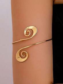 1pc Fashionable Minimalist Swirl Spiral Arm Cuff, Suitable For Daily Wear, Festivals, Vacations And Various Occasions - Gold - View 3
