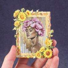 1pc Wooden Photo Frame Refrigerator Magnet, Floral Beauty Fridge Magnet, Suitable For Home, Office, Study Room Refrigerator Decoration - Refrigerator Magnet! - one-size - View 5