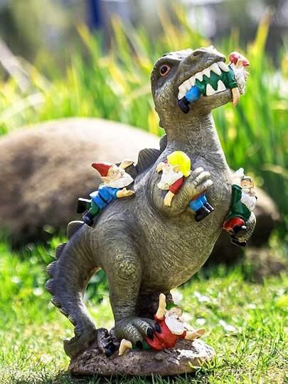 1pc Cute Dinosaur Decor, Outdoor Decoration, Dinosaur Holding Santa Claus Resin Ornament, Christmas Party Decor