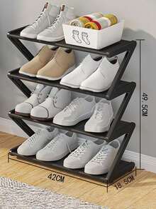 1pc 4-Tier Z-Shaped Shoe Rack, Plastic Freestanding Storage Shelf, Multi-Function High Capacity Storage Rack, Easy Assembly Floor Standing, No Tools Required, Stackable, Essential For Home & Dorm, Space Saving, Organizer For Shoes, Boots & Miscellaneous, Suitable For Hallway, Wardrobe, Living Room, Bedroom - Multicolor - View 16