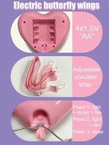 女孩电动翅膀服装玩具，带灯光、音乐和自动拍动翅膀功能，音乐/静音模式，适合角色扮演/派对/主题公园/婚礼/万圣节/圣诞节等场合，需自行组装，配有可调节肩带，是送礼佳品。 - 粉色 - 查看 6