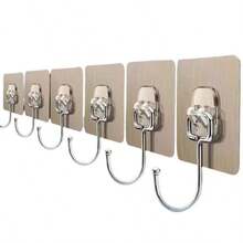 5/10pcs Stainless Steel Brush Finish Reusable Adhesive Hooks, No Drilling Required For Bathroom Kitchen Towel Hanger, Waterproof & Oil-Proof, Seamless Design - Multicolor - View 4