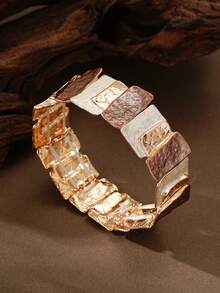 Cring Coco 1pc Fashionable Bohemian Khaki Elastic Geometric Bracelet, Suitable For Women's Daily Wear, Parties, Music Festivals, Carnival, Mother's Day Jewelry Accessory Gift - Geometry - View 6