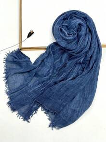 1PC Solid Color Breathable Scarf With Fringed Edges, Fashionable Headwrap Casual Long Scarf - Multicolor - View 9