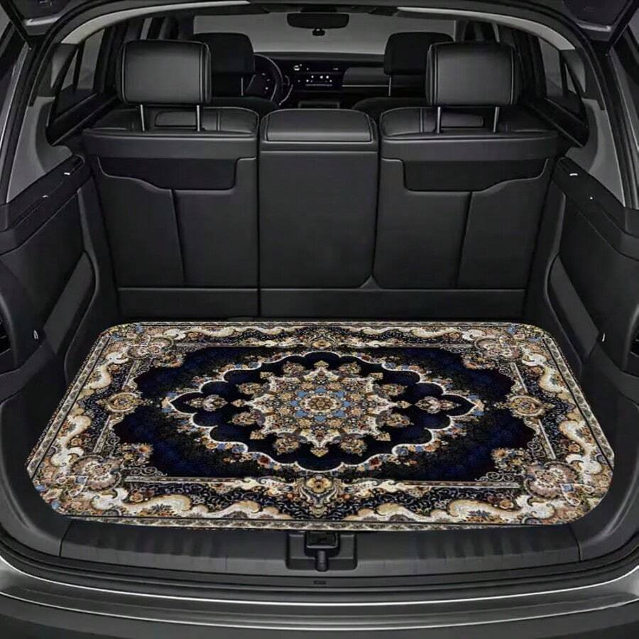 1 pieza Alfombra de maletero de estilo bohemio - Material de poliéster duradero, diseño impreso exquisito con intrincados patrones florales, adecuado para conductores diarios, camiones, sedanes, SUV, regalo de Navidad, uso en exteriores, alfombra de maletero | Estilo bohemio | Poliéster duradero - alfombrilla del maletero - Ver 1
