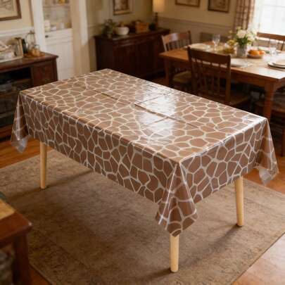 Cartoon Farm Theme Cow & Giraffe Birthday Party Disposable Plastic Tablecloth, PEVA Thickened Oil-Proof Decorative Tablecloth