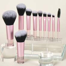 10支装旅行化妆刷套装，迷你化妆刷，便携式小号眼影刷、唇膏刷、粉底刷、修容刷、腮红刷、遮瑕刷，粉色 - 粉色 - 查看 8