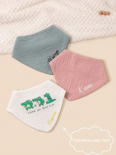 1pc Custom Text Embroidery Baby Bibs, Soft & Comfortable Infant Burp Cloths, Newborn Bandana Drool Bibs, Suitable For Boys And Girls, All Seasons