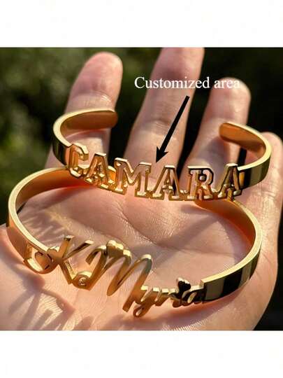 Pulsera personalizada de acero inoxidable para mujer - Nombre/letra personalizable, diseño hueco elegante, adecuado para regalo de cumpleaños, aniversario, graduación - Material de metal duradero, moda minimalista, accesorio de calidad, imprescindible para amantes de la moda, Día de San Valentín, Halloween, Día de la Madre, Día del Padre, Acción de Gracias, regalo navideño. Material: Acero inoxidable 304, diseño de estilo callejero de moda, elegancia de lujo