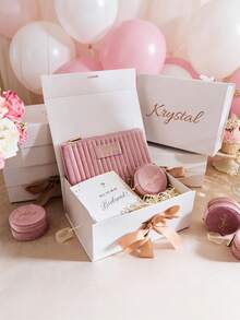 1pc White/Pink/Black/Red Magnetic Gift Box, Customizable Ribbon, Personalized Bride Request Gift Box Suitable For Wedding, Proposal, Bridal Shower, Customized Bride Name Gift Box, Will You Be My Bridesmaid Gift Box, Blank Wedding Gift Box, Personalized Gift, Customized Bridesmaid Name Gift Box - Multicolor - View 6