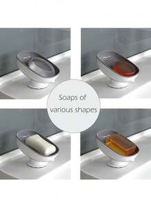 1pc Soap Dish With Strong Suction Cup, Removable Double-Layer Drainage Design Soap Holder, Suitable For Bathroom, Shower, Kitchen Sink, Bathtub, Toilet Plastic Soap Tray - Multicolor - View 9