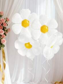 20pcs Sunflower Foil Balloons And White Daisy Balloons, Suitable For Birthday, Wedding, Anniversary, Proposal, Spring Decoration, Mother's Day Decoration, Graduation Ceremony Decoration, Graduation Season Decoration, Can Be Used Indoors And Outdoors. - White - View 7