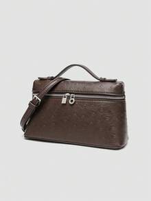 1 pieza Bolso de hombro cuadrado de unicolor con textura de grano de litchi en PU, bolso de mano pequeño para mujer, adecuado para combinar con diaria, salidas, compras, fiestas, bol - Cafetería - Ver 3