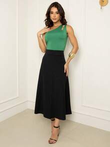 Women's Basic One Shoulder Sleeveless Blouse - Green - View 8