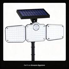 Solar 3-Head Outdoor Garden Wall Light - 182PCS 2835 High Brightness LEDs, IP65 Waterproof With Remote Control - Black - View 2