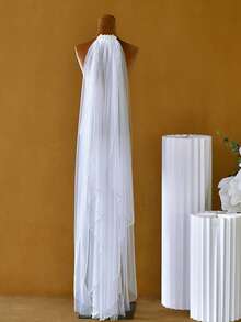 1pc Handmade Beaded Bridal Veil, Waltz Length White Soft Tulle, Suitable For Wedding, Wedding Photography, Window Display, No Hair Comb - Multicolor - View 9