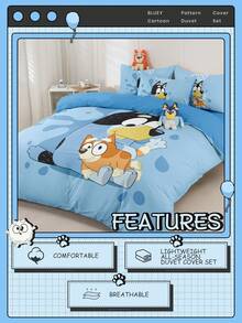 Bluey 2/3件套蓝色蓝精灵床上用品套装，冷色调蓝色蓝精灵床上用品，舒适透气，亲肤，卡通风格被套套装，柔软抗起球，可爱家纺，包含1个被套和1/2个枕套，不含被芯 - 彩色 - 查看 8