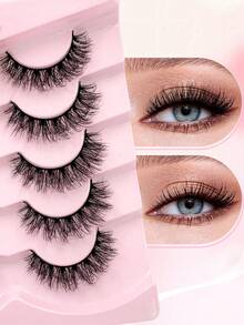 ENCHUW 5 Pairs Fluffy Lashes Wispy Cross Eyelash Soft Long Thick Volume Eyelashes Dramatic False Eyelashes Eye Lashes Makeup Extension - Black - View 4