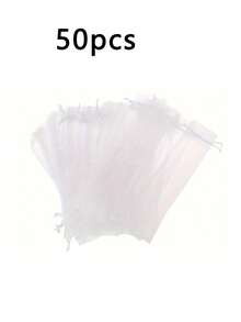 1-100pcs Drawstring Organza Gift Bags, Used For Folding Hand Fan Storage, Gauze Bags, Rectangular Gift Bags, Multi-Purpose Transparent Organza Bags, Handmade Packaging Bags, Party Wedding Favors; First Birthday Gifts, Wedding Favor Gift Bags, Party Gifts, Fan Storage - White - View 12