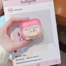 Delicate Translucent Soft Pink Cute Peach Smiling Face Wireless Earphone Case + Pink Hanging Ring, Compatible With Airpods 4th/3rd/Pro/Pro2/2nd/1st/Pro 3rd Generation - Pink - View 1