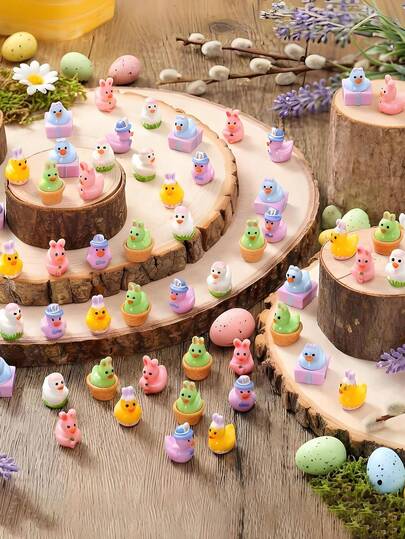 6/12pcs Mini Resin Easter Duckling Decorations, Easter Bunny Shaped Tiny Duck Figurines, Suitable For DIY Fairy Garden, Birthday Party Filler, Micro Landscape Crafting, Glass Container, Potted Plant Decor, Car Interior Accessories, Home Decor, Bookshelf, Living Room Scenes, Easter Theme Party, Gift Bag Filler