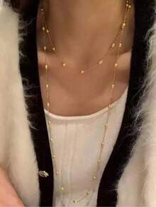 1 pieza Collar de 100cm de largo con diseño de bola redonda chapado en oro de 18K de acero inoxidable, de moda y sexy, adecuado para uso diario, fiestas, baile - Dorado - Ver 6