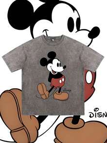 Disney, Disney Mickey Mouse ; T-shirt d'été à manches courtes pour homme, effet vieilli, coupe unique, pur coton, confortable et respirant, style streetwear décontracté, col rond ; une marque de mode de haute qualité, un cadeau surprise idéal pour la famille et les amis. - Gris - Voir 1