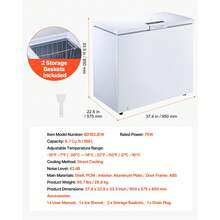 Chest Freezer, 6.7 Cu.Ft Compact Deep Freezer, Free Standing Top Open Door Chest Freezers With 2 Removable Baskets & Adjustable Thermostat, Low Noise & Garage Ready, White - White 6.36 Cu.ft - View 7