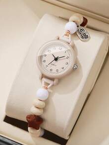 1pc Cute & Fresh Women/Student Quartz Watch With Star Decor Bracelet (Watch Not Included) - Beige - View 4