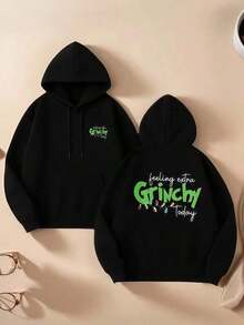 Graphic Hoodie Women Grinchs - Themed Letter Print Casual Aesthetic  - Lined Casual Everyday Wear Teens Essentials Hoodie Hoodie Women Sweatshirts Women Hoodies Men's Hoodie Sweatshirts Men Essentials Fear - 黑色 - 查看 5