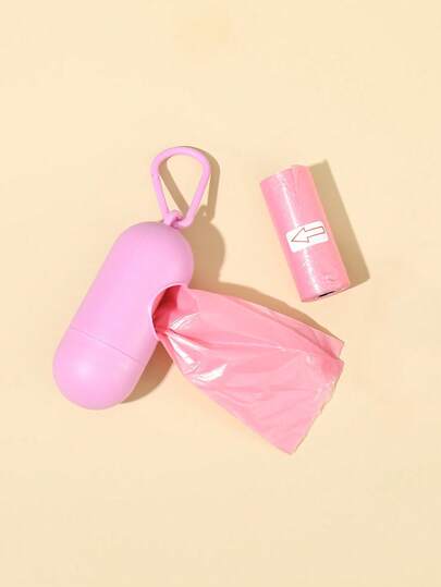 Cute Pink Capsule Pet Waste Bag Dispenser With 2 Rolls Of Dog Poop Bags - Leak-Proof, Portable, Easy To Use For Walking, Travel, Outdoor & Pet Grooming, Pet Supplies