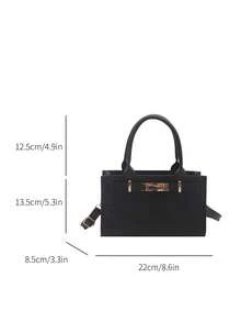 Bolsa Feminina De Cor Sólida (1 Peça), Decorada Com Fecho Giratório De Metal. Ideal Para Festas, Passeios, Férias, Compras E Uso Diário. Comporta Moedas E Celulares, Sendo Também Adequada Como Bolsa Para Mulheres Que Trabalham Em Escritórios, Estudantes Universitárias E Profissionais. Uma Escolha Ideal Para Mulheres Elegantes. - Preto - Ver 7