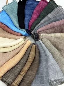 1PC Solid Color Breathable Scarf With Fringed Edges, Fashionable Headwrap Casual Long Scarf - Multicolor - View 6