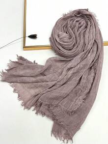 1PC Solid Color Breathable Scarf With Fringed Edges, Fashionable Headwrap Casual Long Scarf - Multicolor - View 18