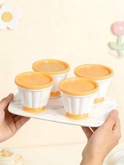 2/4/8pcs, 150ml Reusable Leak-Proof Jelly Pudding Molds, Minimalist Solid Color Wavy Design | Leak-Proof & Reusable, Suitable For Homemade Yogurt, Ice Cream And Mousse
