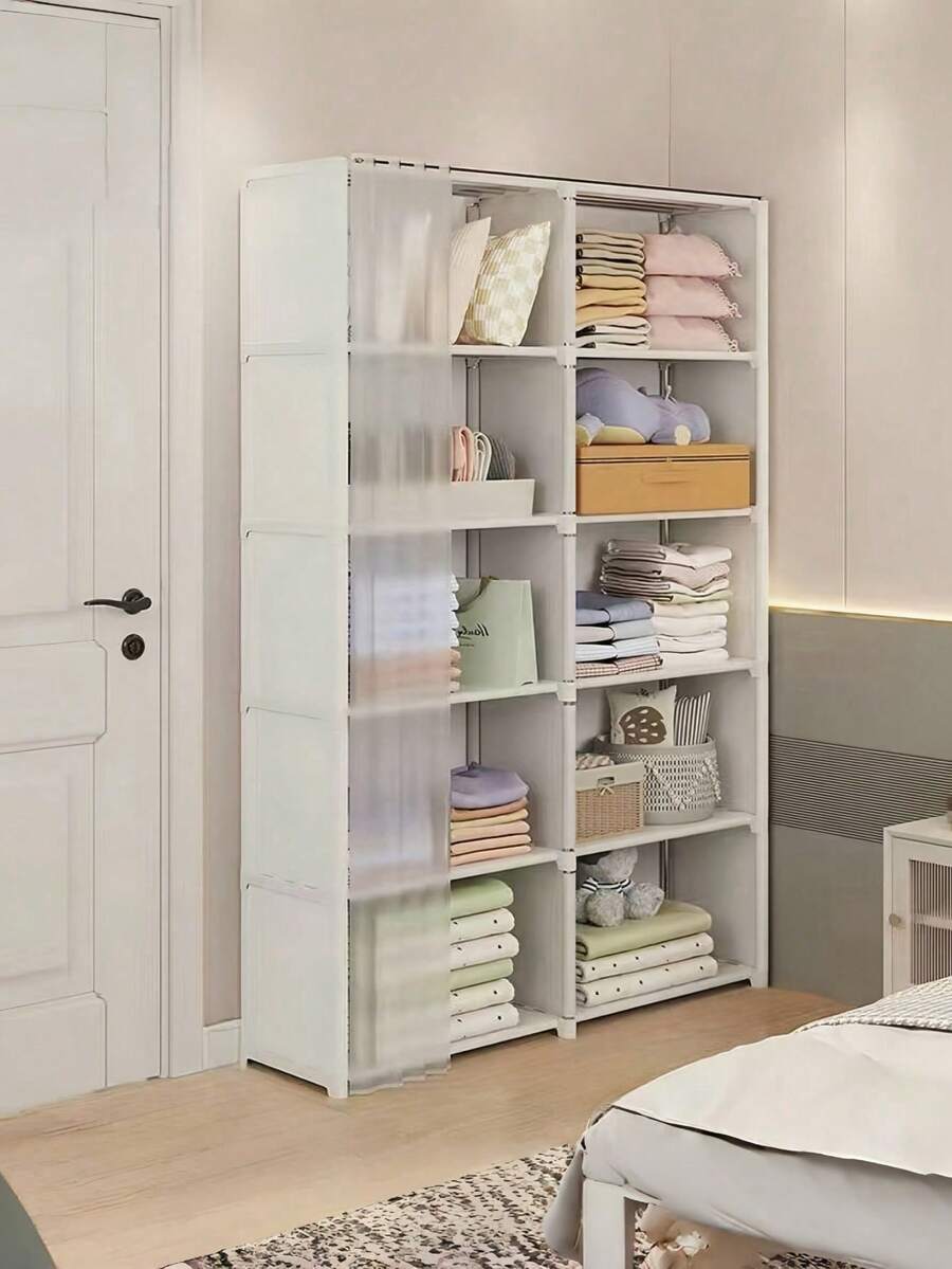 1pc Dust-Proof Convenient Wardrobe, Home Bedroom Storage Cabinet Set, Simple Storage Cabinet, Rental House Small Clothes Closet Rack - Multicolor - View 1