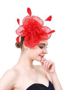 Fascinators Hat Tea Party Headwear Ribbons On A Headband And A Clip For Girls And Women - Red - View 2