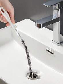 1 Set Drain Cleaning Tools, Clog Remover Stick, Including Flexible Drain Snake And Brush, Suitable For Sink And Shower Drain, Effectively Catch Hair And Clean Pipes, Applicable For Kitchen And Bathroom - White - View 3