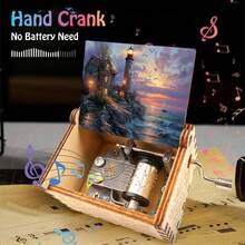 Coastal Lighthouse Sunset Hand Crank Wooden Music Box – No Battery Needed, Nautical Gift For Her - Coastal Lighthouse Sunset Music Box - View 4