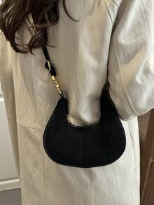 Retro Matte Solid Color Handbag, Fashionable High-End Dumpling Shape Top Handle Bag, Niche Crossbody Bag - Black - View 5