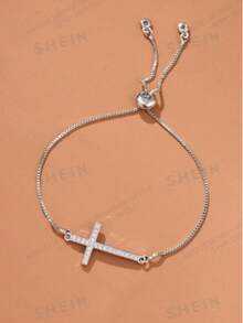 1条女士十字手链，适合日常佩戴 - 銀色 - 查看 7