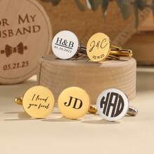 1pc Customized Metal Cufflinks - Optional Engraved Gift Box, Wedding Day Gift For Groom's/Bride's Father, Anniversary Gift For Husband - Gold - View 2