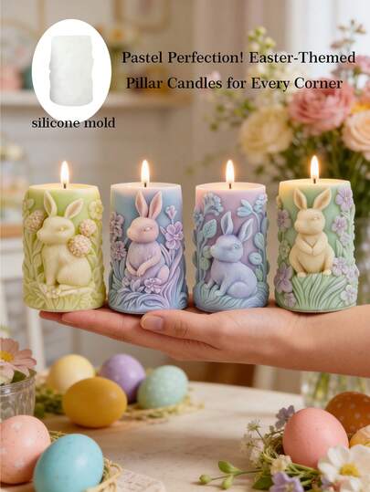 1pc Easter Bunny Cylinder Shaped Embossed Candle Mold DIY Resin Craft Plaster Display, For Easter Decoration And Creative Handmade Gifts, Suitable For Beginners, Easy To Disassemble And Reuse