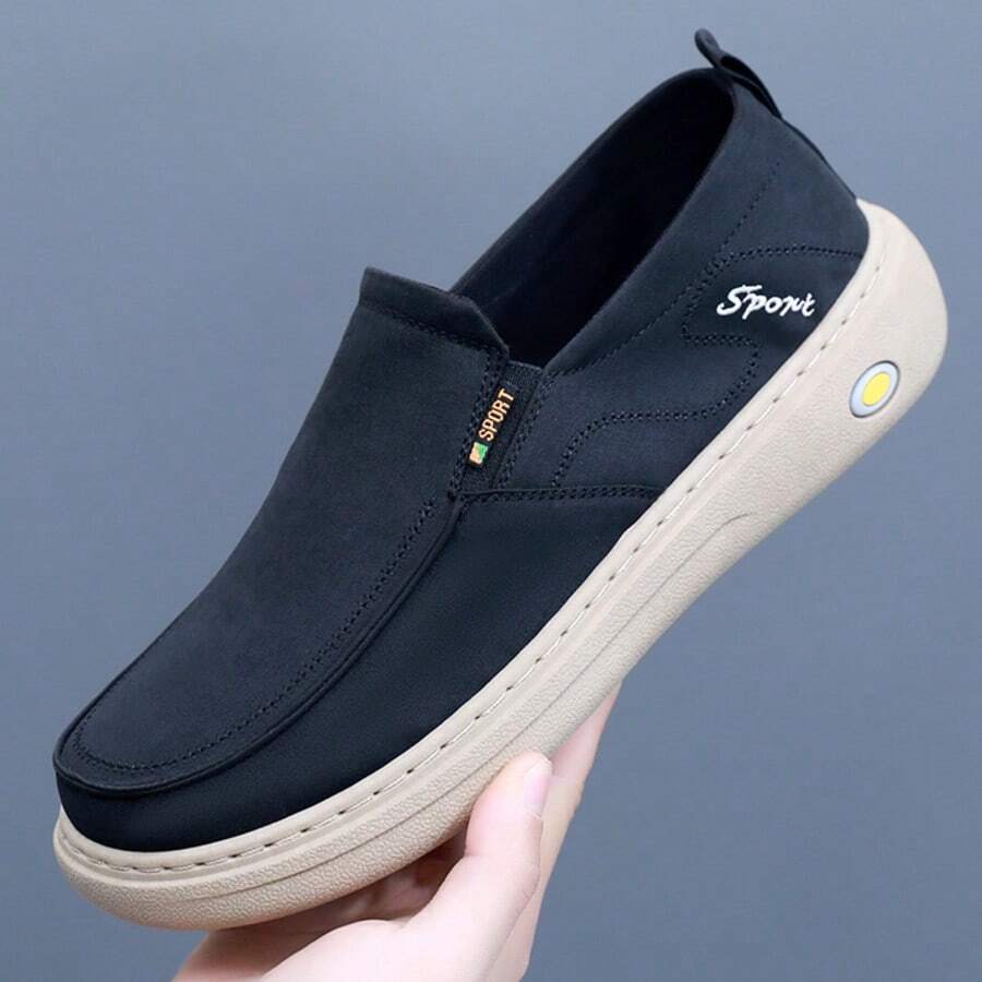 Men's Solid Color Slip-On Round Toe Thick Sole Casual Sports Shoes, Outdoor Commuting Hiking Lightweight Athletic Sneakers, Suitable For Spring/Summer - Black - View 1